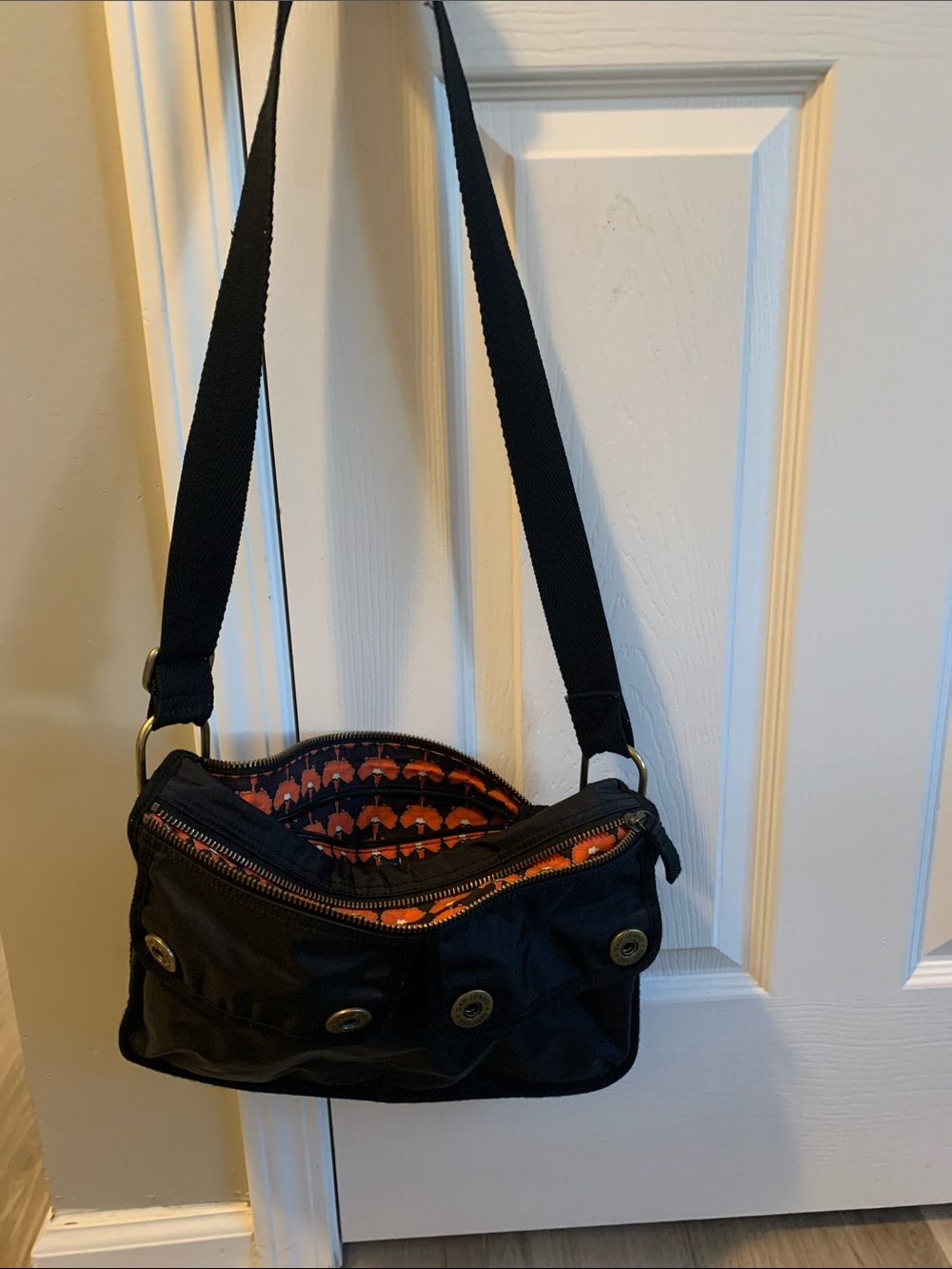 GAP Black Crossbody Bag with Orange Printed Lining